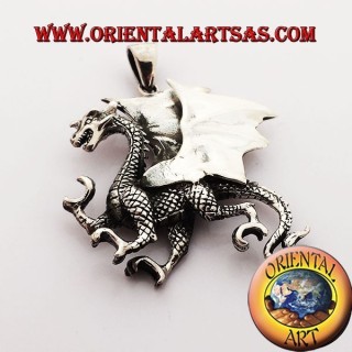 Pendant celtic dragon with wings dimensional silver