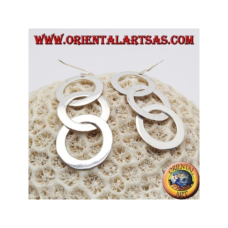 Silver earrings with three smooth and flat chained pendants