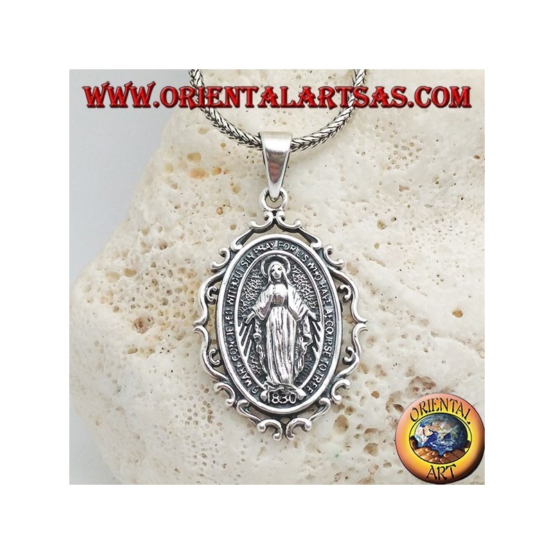 Silver pendant, miraculous medal or medal of Our Lady of Grace of Saint Catherine Labouré