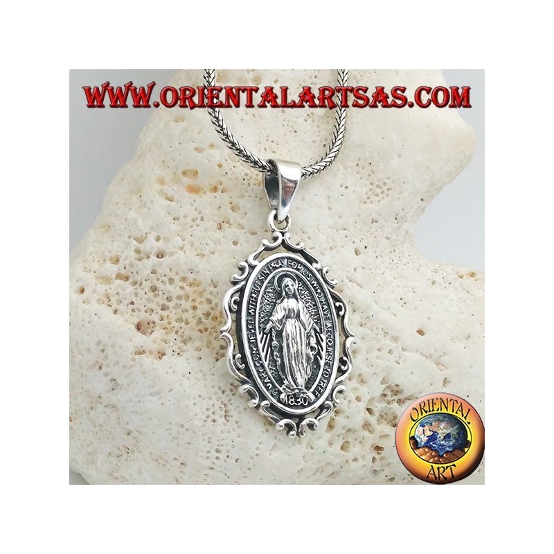 Colgante de plata, medalla milagrosa o medalla de Nuestra Señora de Gracia de Santa Catalina Labouré