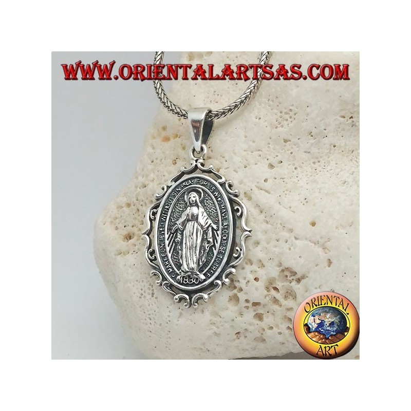 Silver pendant, miraculous medal or medal of Our Lady of Grace of Saint Catherine Labouré