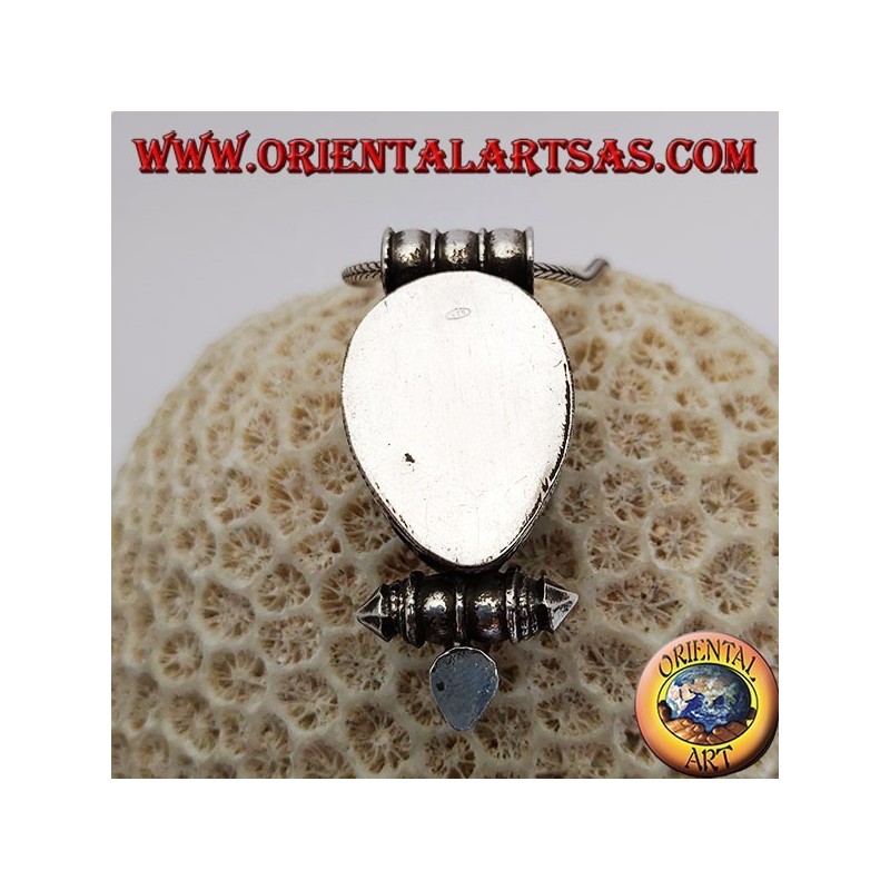 Silver "Gao Kalachakra" box pendant with antique Tibetan teardrop turquoise