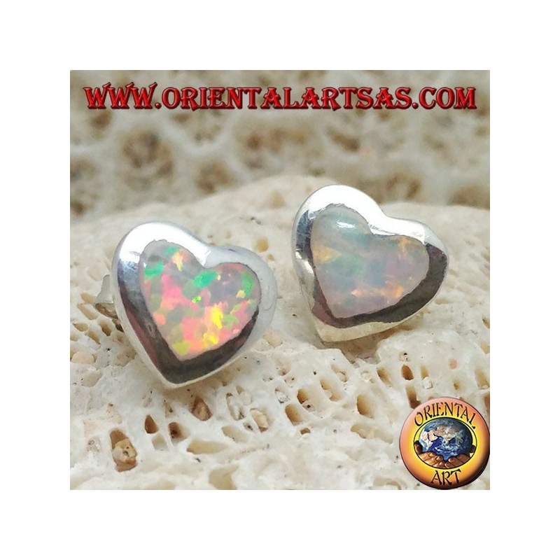 Silberne Ohrringe mit weißem herzförmigem Opal und glattem Rahmen