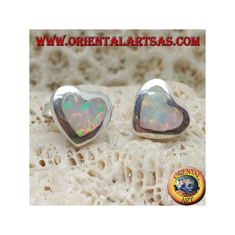 Silberne Ohrringe mit weißem herzförmigem Opal und glattem Rahmen