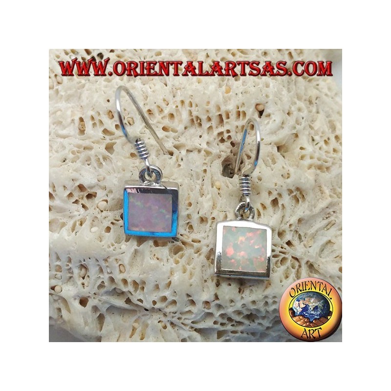 Silberne Ohrringe mit quadratischem weißem Opal und glattem Rahmen