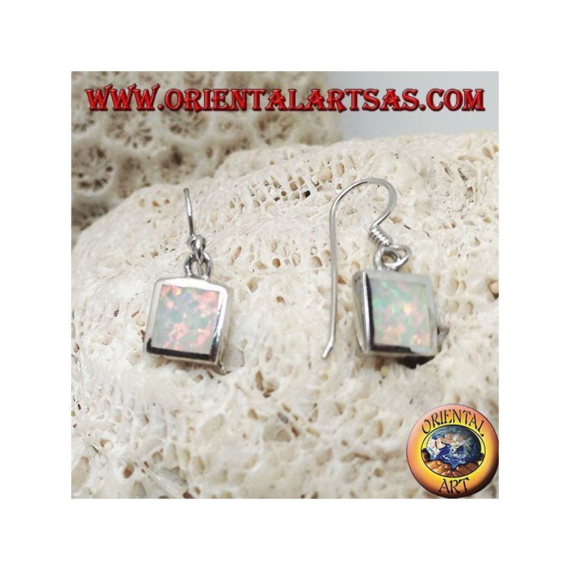 Silberne Ohrringe mit quadratischem weißem Opal und glattem Rahmen