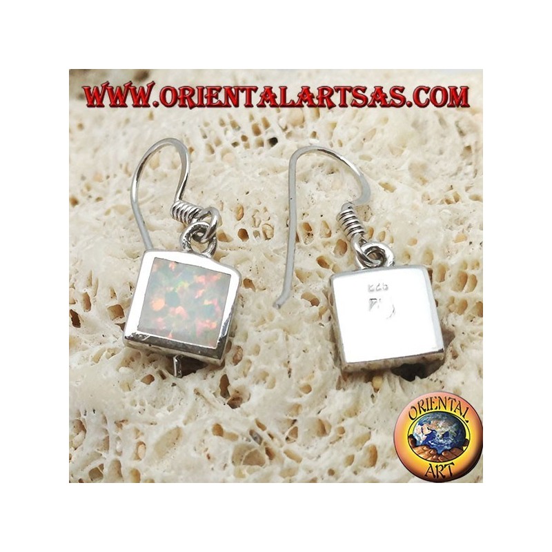 Silver earrings with square white opal and smooth frame