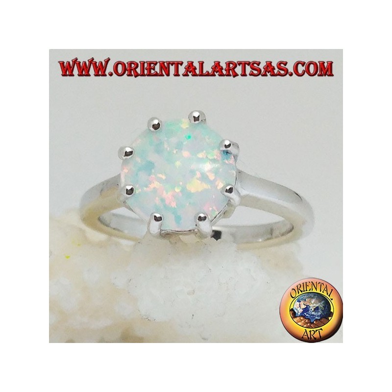 Anello in argento con opale bianco a incastonatura multipla