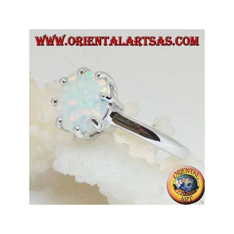Anello in argento con opale bianco a incastonatura multipla