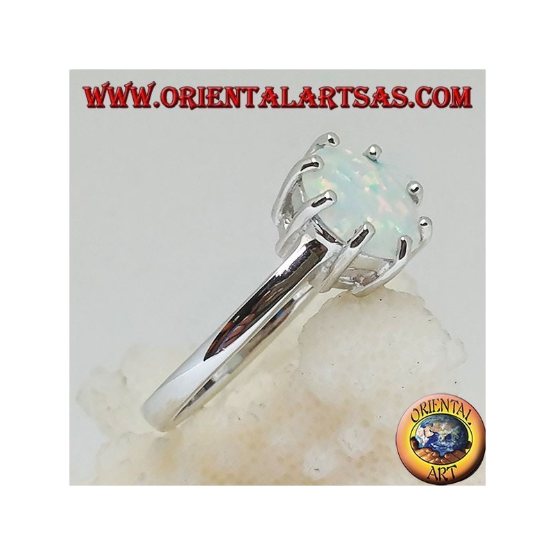 Silberring mit mehrfach einstellendem weißem Opal