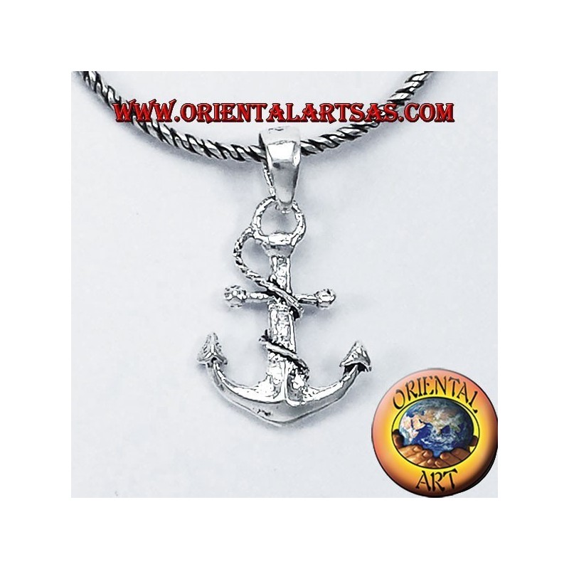 Ciondolo ancora piccola con corda  in argento