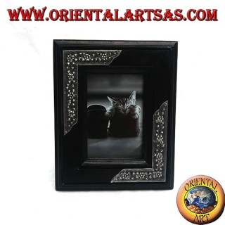 Fotorahmen aus Mangoholz mit zwei 20 x 16 cm großen Silbereinsätzen mit Blumendekor