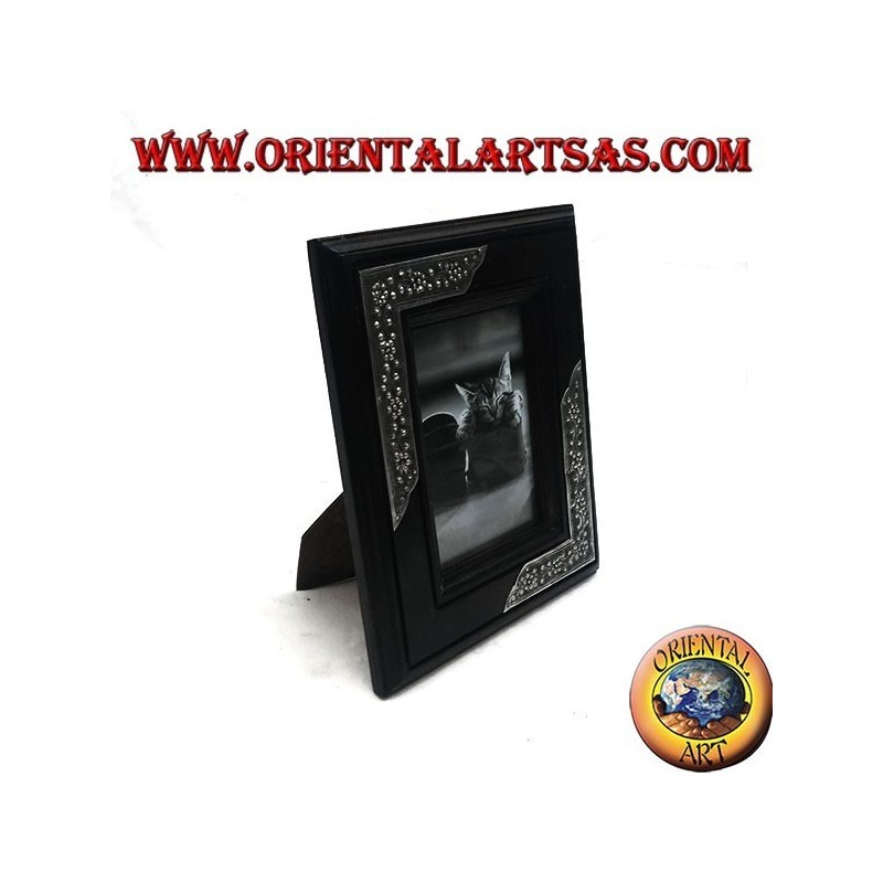 Mango wood photo frame with two 20x16 cm silver inserts with floral decoration