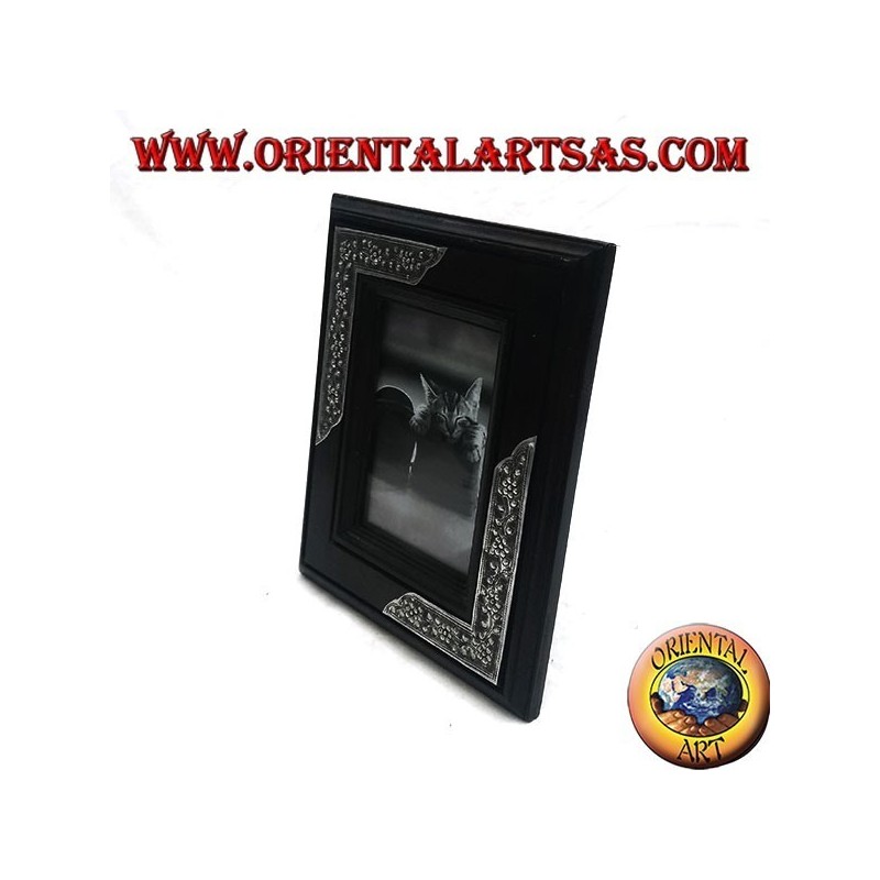 Fotorahmen aus Mangoholz mit zwei 20 x 16 cm großen Silbereinsätzen mit Blumendekor