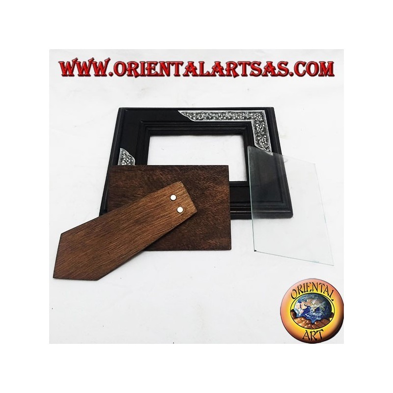 Mango wood photo frame with two 20x16 cm silver inserts with floral decoration