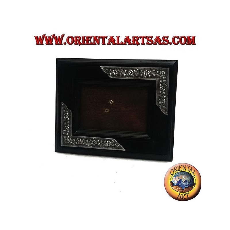 Marco de fotos de madera de mango con dos insertos plateados de 20x16 cm con decoración floral
