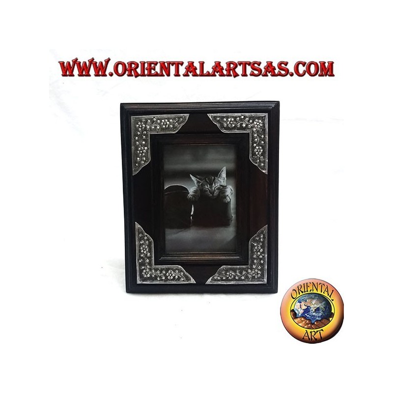 Marco de fotos de madera de mango con cuatro inserciones florales de 20x16 cm en plata