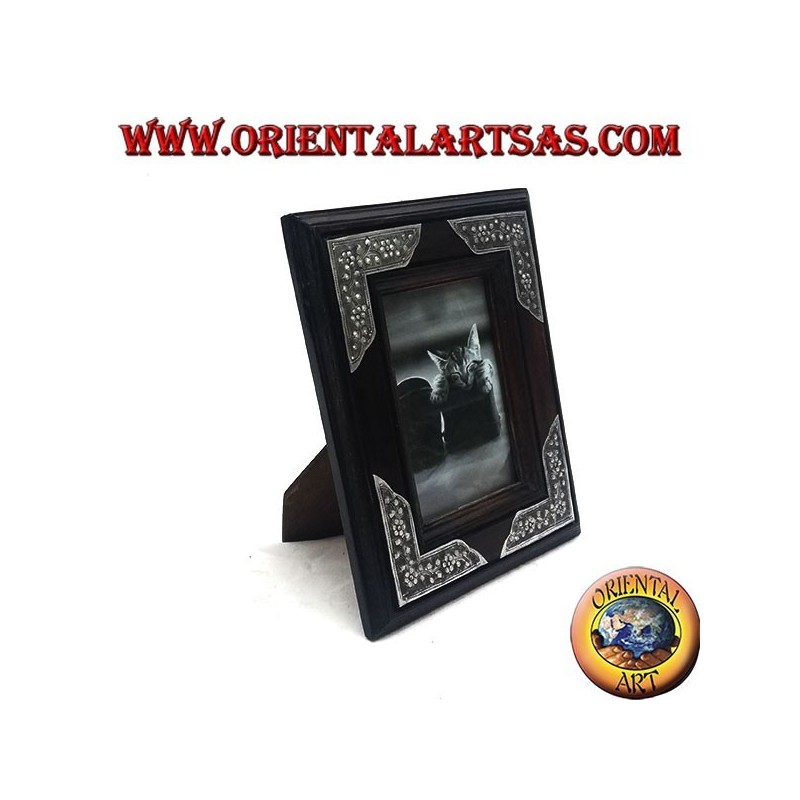 Mango wood photo frame with four 20x16 cm silver inserts with floral decoration