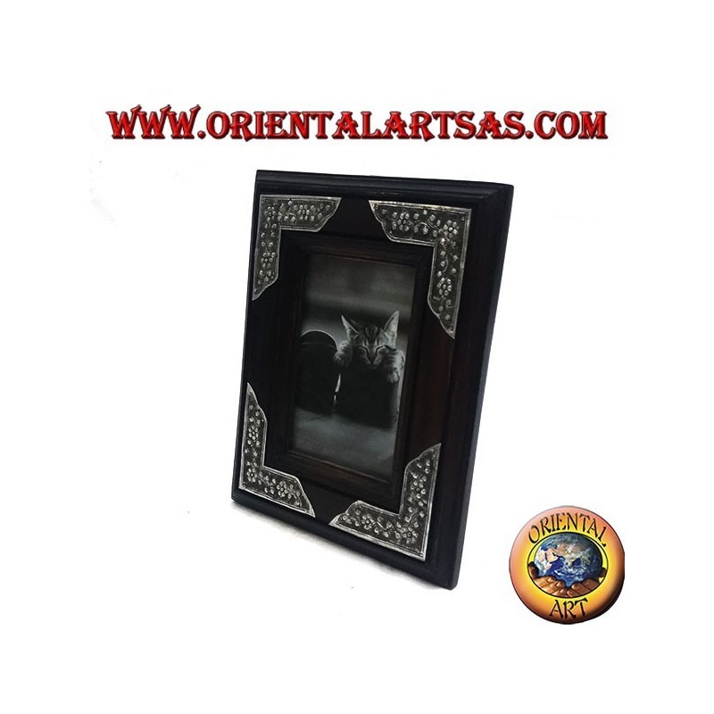Mango wood photo frame with four 20x16 cm silver inserts with floral decoration