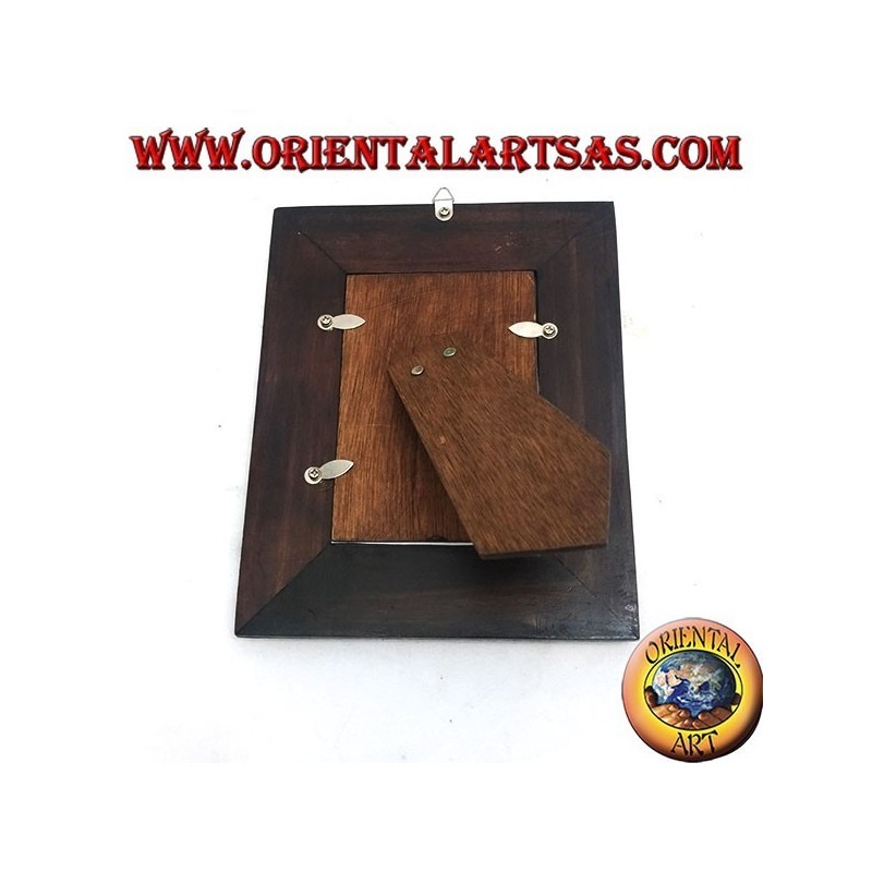 Cornice portafoto in legno di mango con quattro inserti di argentone a decorazione floreale da 20x16 cm