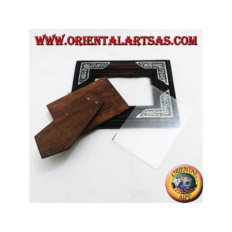 Mango wood photo frame with four 20x16 cm silver inserts with floral decoration