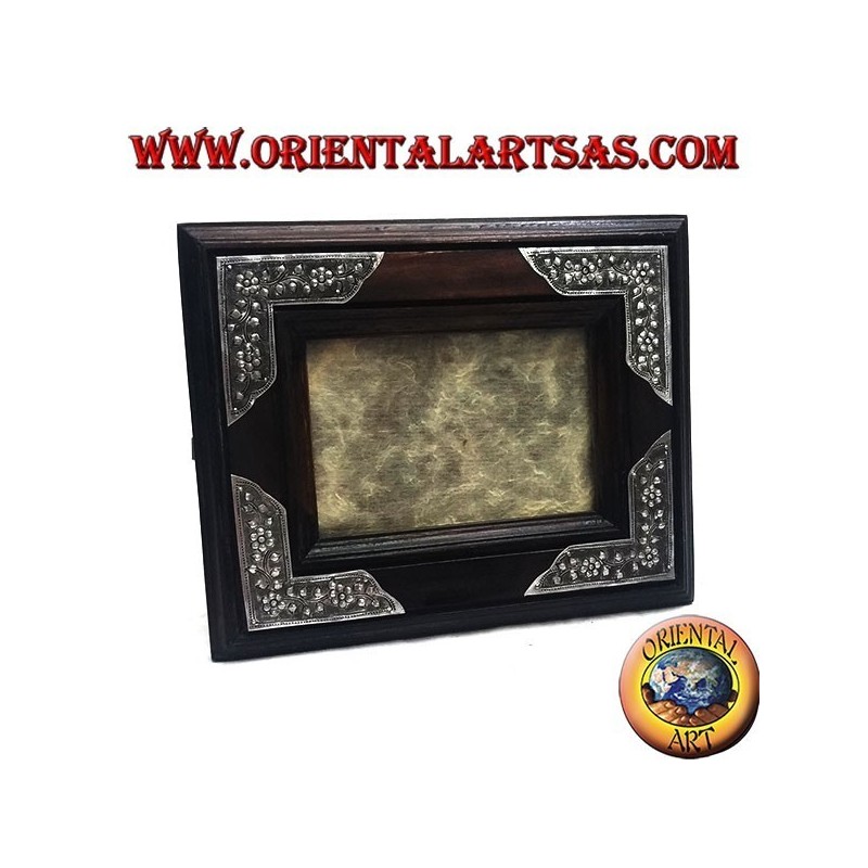Mango wood photo frame with four 20x16 cm silver inserts with floral decoration