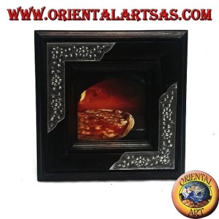 Square mango wood photo frame with two 16x16 cm floral silver inserts