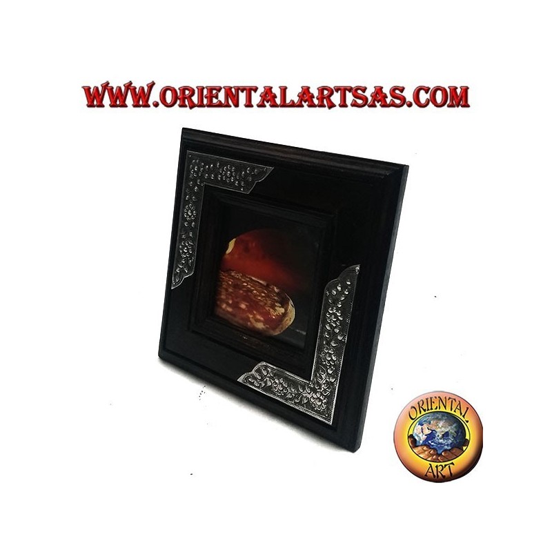 Cadre en manguier carré avec deux inserts argentone décoration florale de 16x16 cm