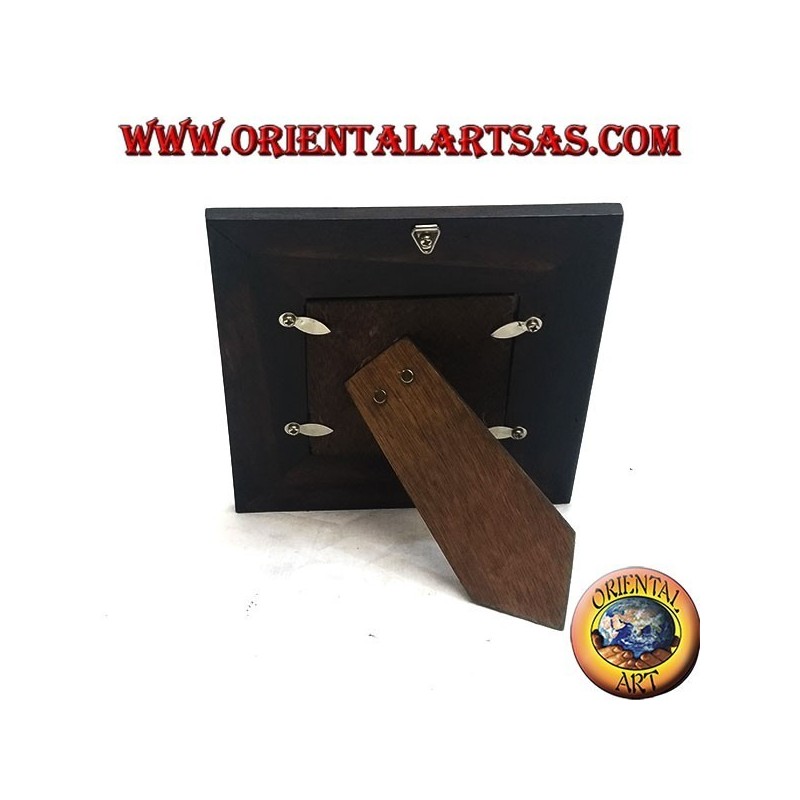 Cornice portafoto in legno di mango quadrata con due inserti di argentone a decorazione floreale da 16x16 cm