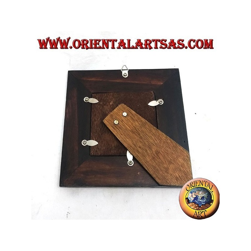 Cornice portafoto in legno di mango quadrata con due inserti di argentone a decorazione floreale da 16x16 cm