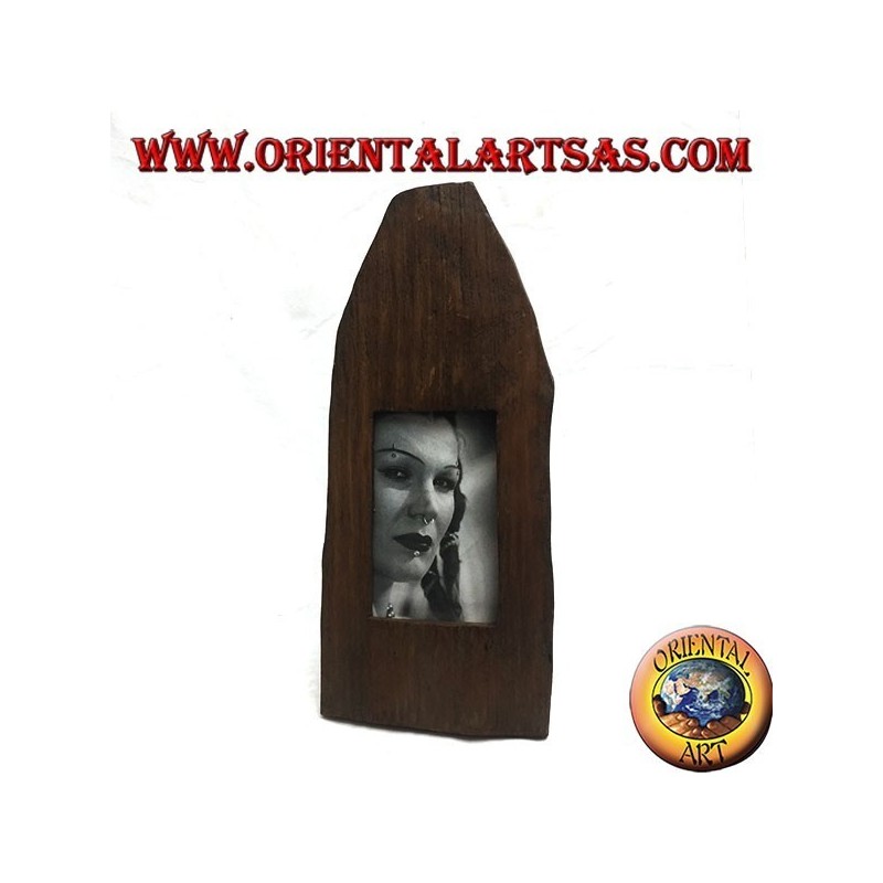 Abgeschnittener Fotorahmen mit spitzem Stamm aus antikem Teakholz 35x15 cm