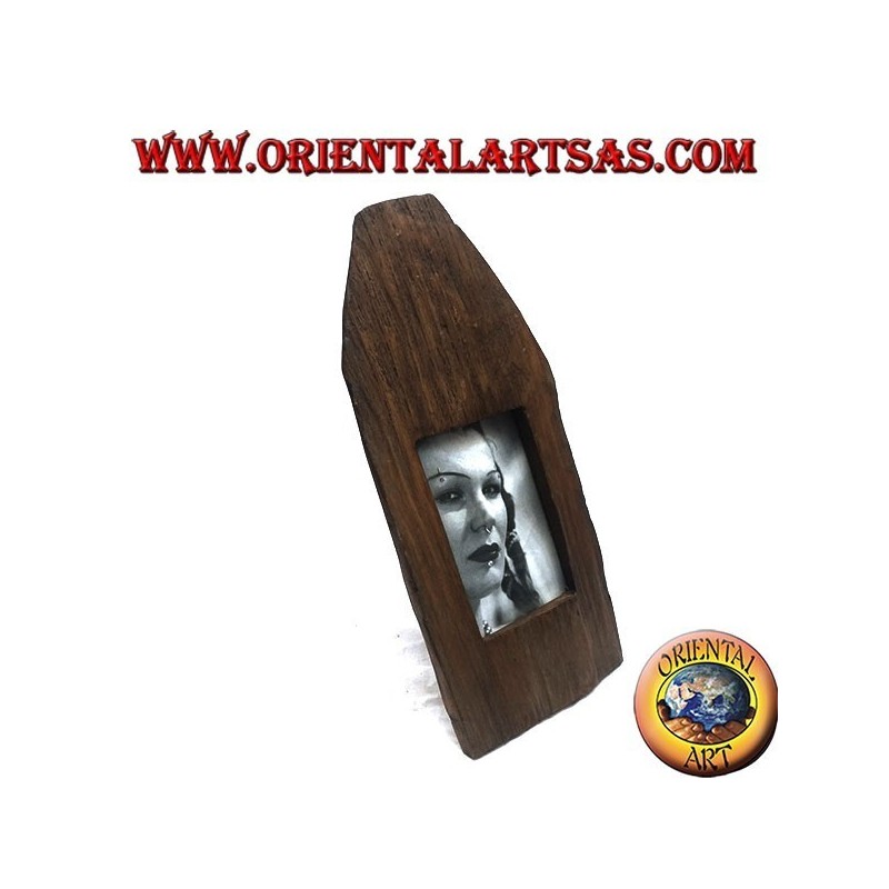 Truncated photo frame with pointed trunk in antique teak wood 35x15 cm