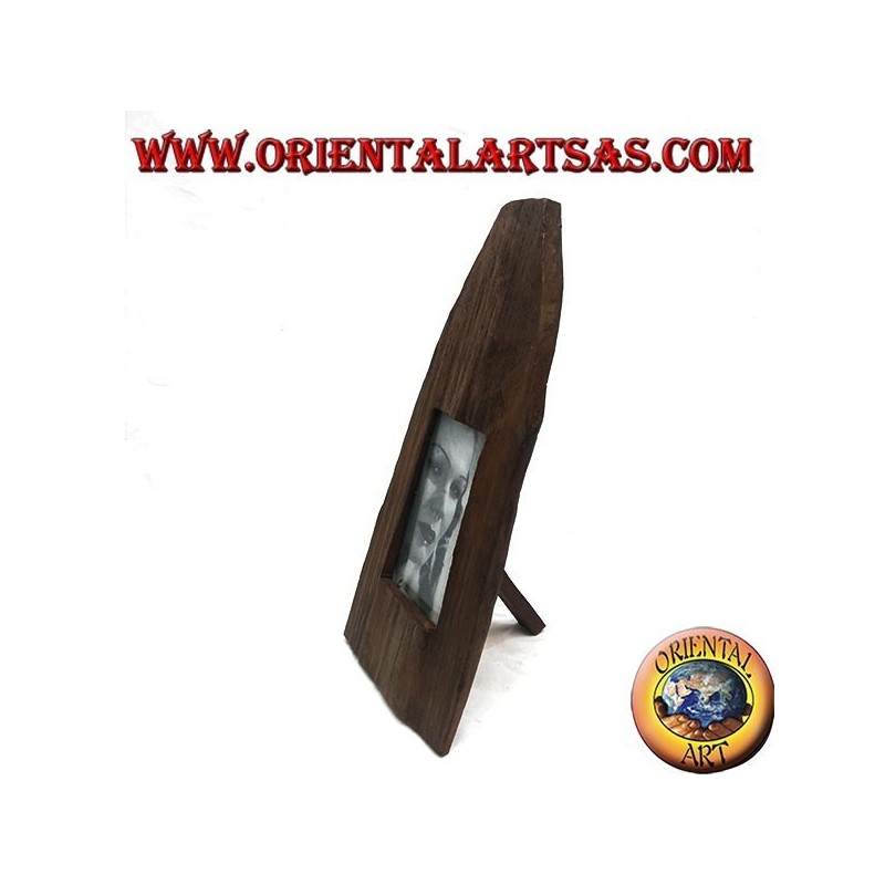Abgeschnittener Fotorahmen mit spitzem Stamm aus antikem Teakholz 35x15 cm