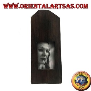 Cornice portafoto a stecca squadrata di tronco in legno di teak antico da 35x15 cm