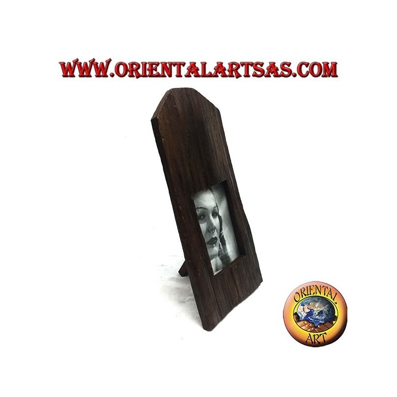 Fotorahmen mit quadratischer Stammlatte aus antikem Teakholz 35x15 cm
