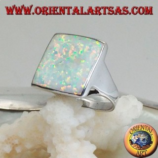 Silberring mit großem quadratischem Harlekinopal mit durchbrochenen Ecken