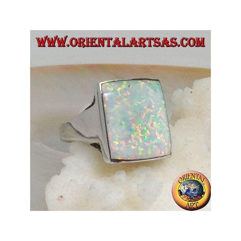 Silberring mit großem quadratischem Harlekinopal mit durchbrochenen Ecken