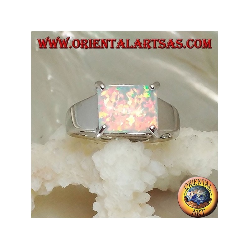 Silberring mit einem horizontalen rechteckigen Harlekinopal in vier Teile
