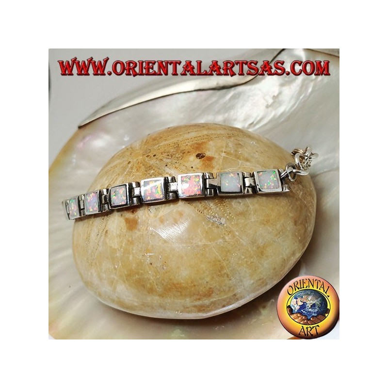 Pulsera de reloj de plata con dieciocho ópalos de arlequín cuadrados