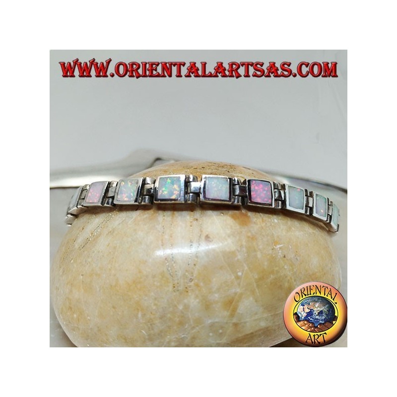 Pulsera de reloj de plata con dieciocho ópalos de arlequín cuadrados