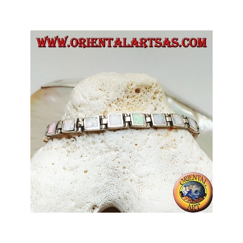 Bracciale in argento a maglia d'orologio con diciotto opali arlecchino quadrati