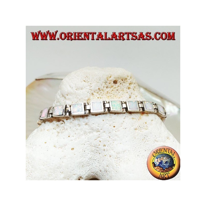 Pulsera de reloj de plata con dieciocho ópalos de arlequín cuadrados