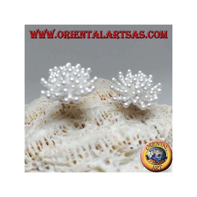 Silver lobe earrings in the shape of a sea anemone with satin finish (large)