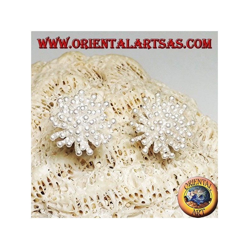 Boucles d'oreilles lobe en argent en forme d'anémone de mer avec finition satinée (grande)