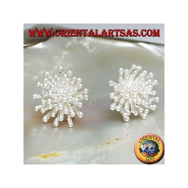 Pendientes de plata con lóbulos en forma de anémona de mar con acabado satinado (grande)