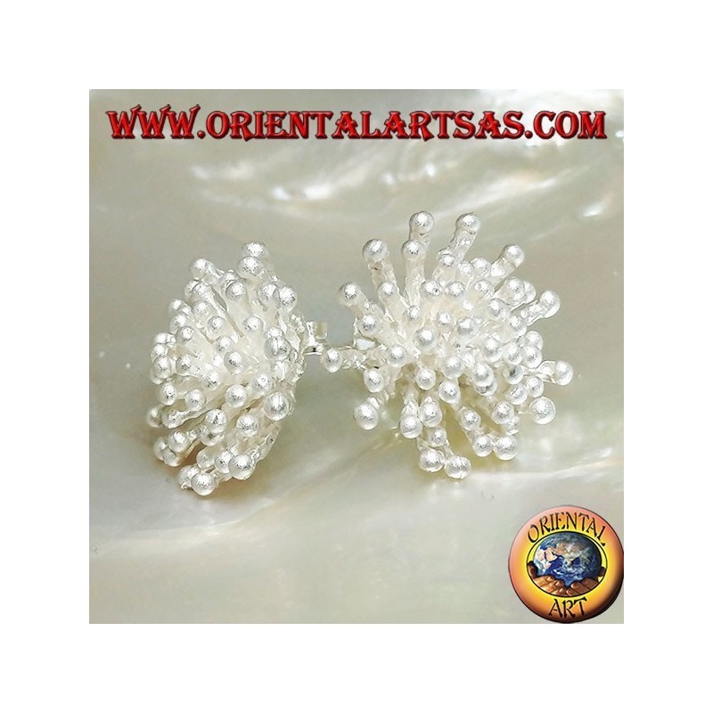 Silver lobe earrings in the shape of a sea anemone with satin finish (large)
