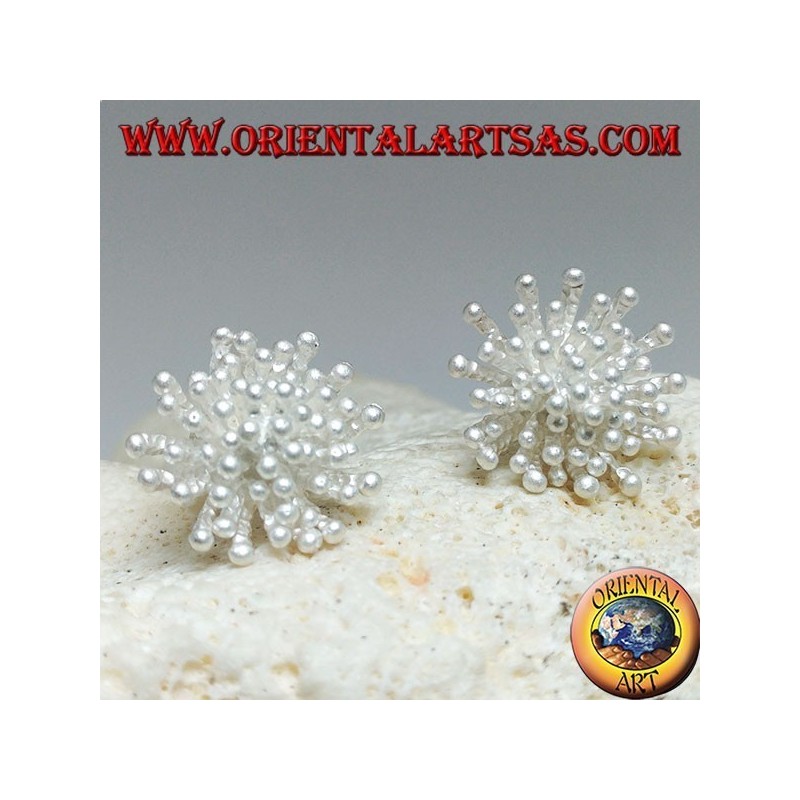 Silberlappenohrringe in Form einer Seeanemone mit Satin-Finish (groß)