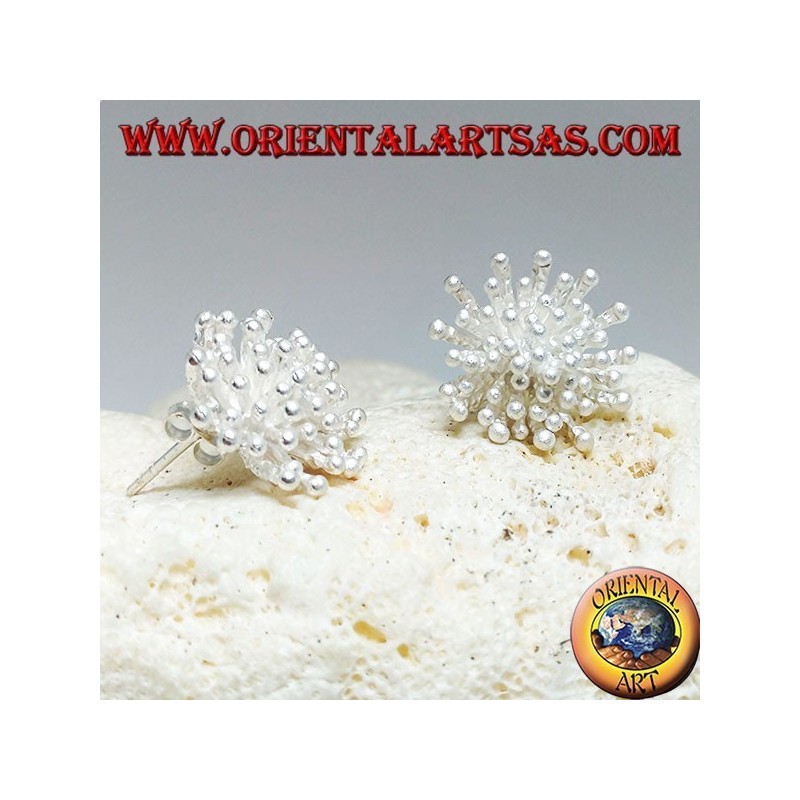 Orecchini in argento da lobo a forma di anemone di mare con lavorazione satinata (grande)