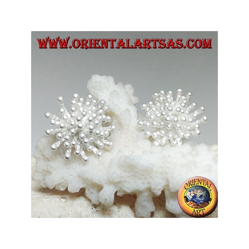 Silberlappenohrringe in Form einer Seeanemone mit Satin-Finish (groß)
