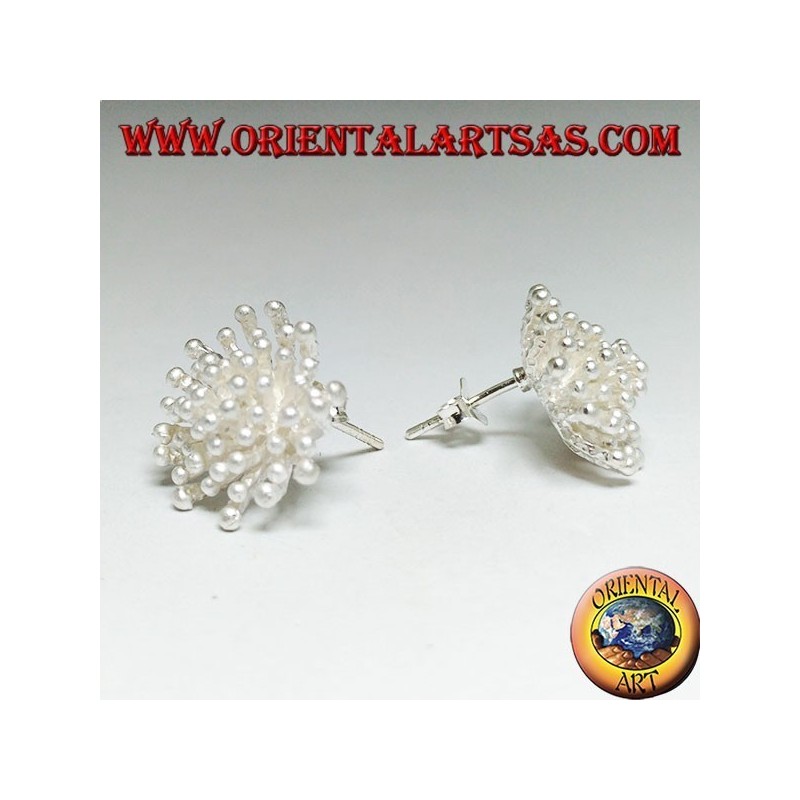 Silver lobe earrings in the shape of a sea anemone with satin finish (large)